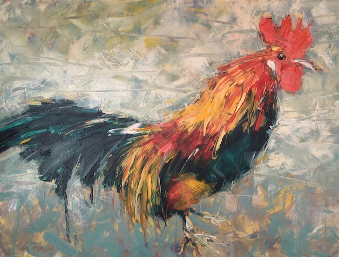 Grant Finch |Rooster | oil on board |McAtamney Gallery and Design Store | Geraldine NZ